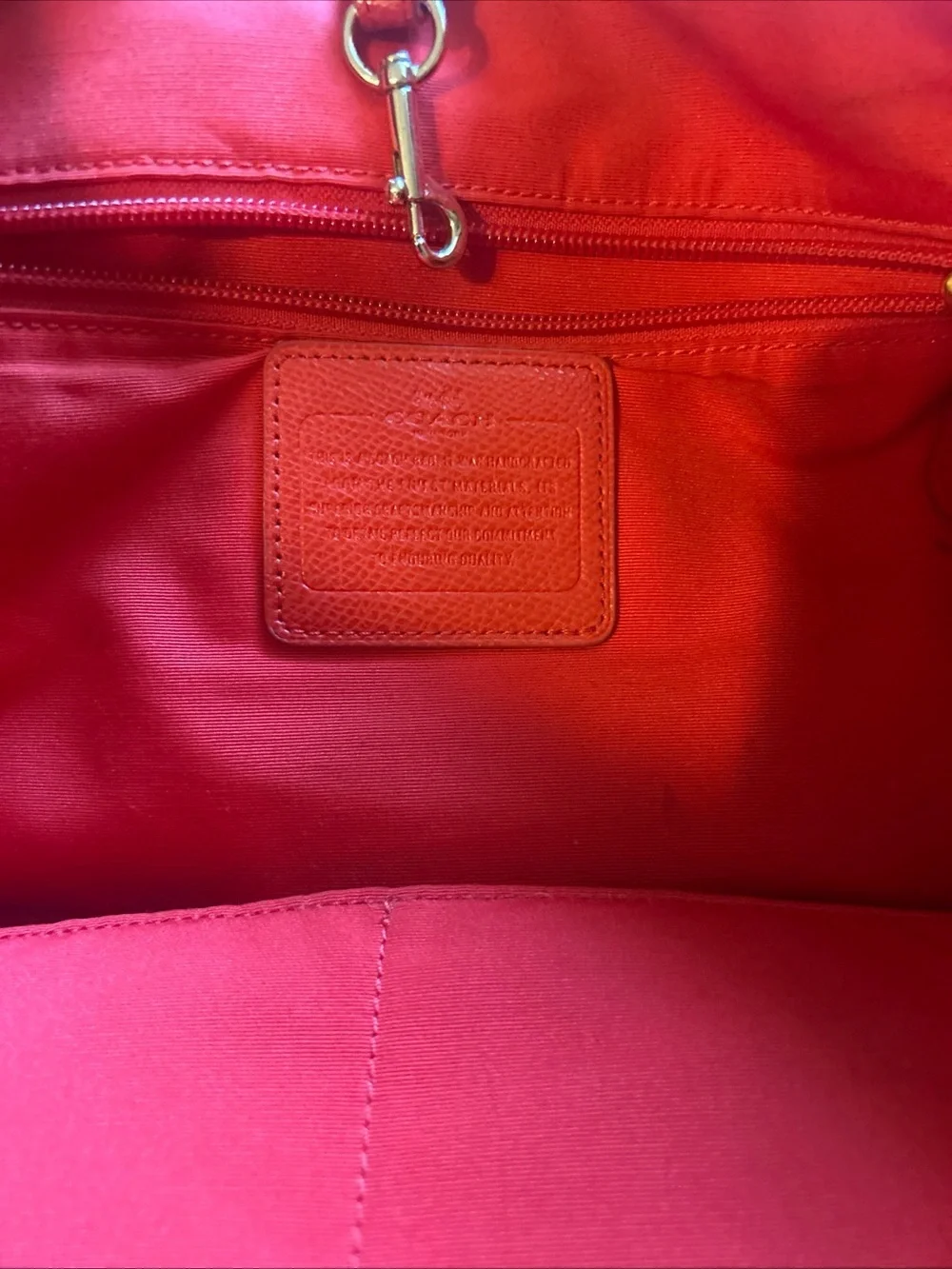 Coach Vibrant Red Pebbled Leather Tote Bag Gold Hardware Women’s Doble Handles
